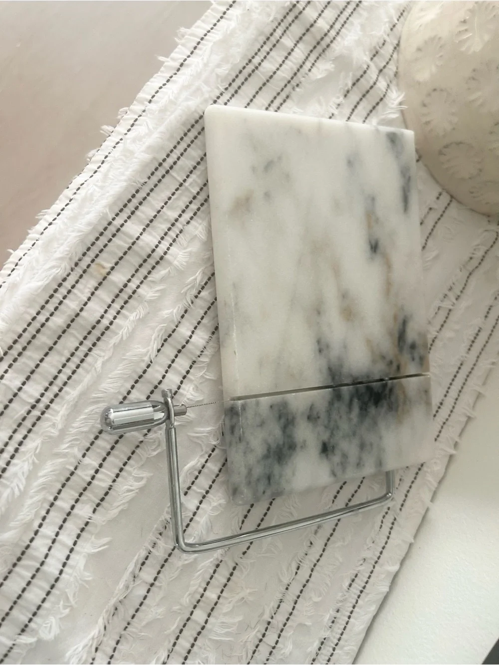 Crate & Barrel White Gray Marble Cheese Slicer Kitchen Tool